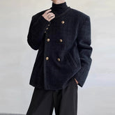 Hearujoy Autumn Men's Light Luxury Casual Streetwear Collarless Shoulder-padded Jacket Long Sleeve Solid Color Retro Korean Popular Coat